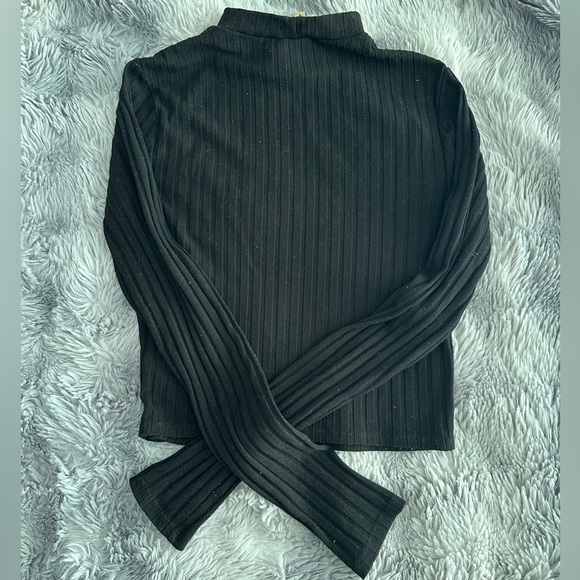 Express Mock Neck Black Ribbed Knit Crop Top - Picture 4 of 5